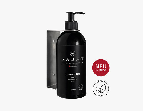 NABAN Gel douche 500ml avec support mural robuste | La cosmétique naturelle suisse avec du style | 100% naturelle | vegan | Acheter maintenant ! NABAN - Soins de la peau naturels