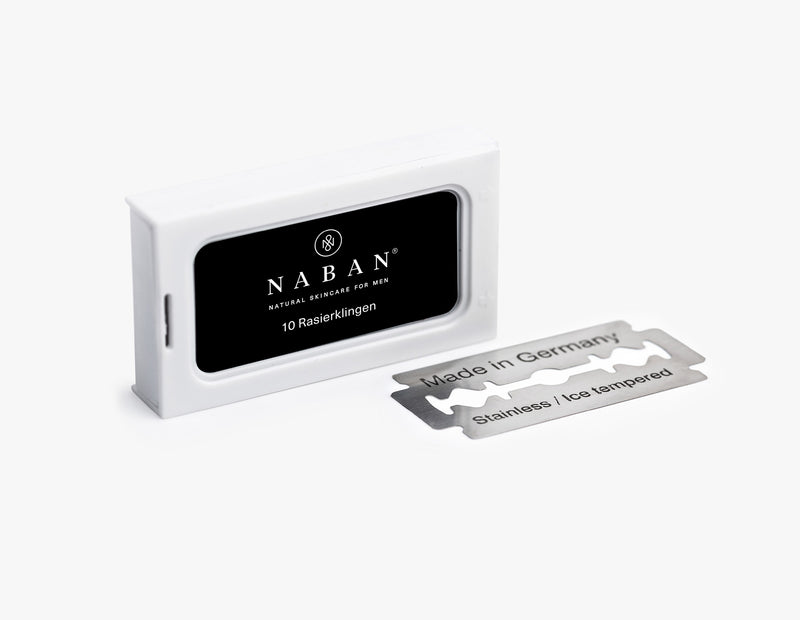 Lames de rasoir haut de gamme | NABAN | Acier inoxydable | Revêtement en téflon |  10 lames de rasoir haut de gamme dans un distributeur pratique